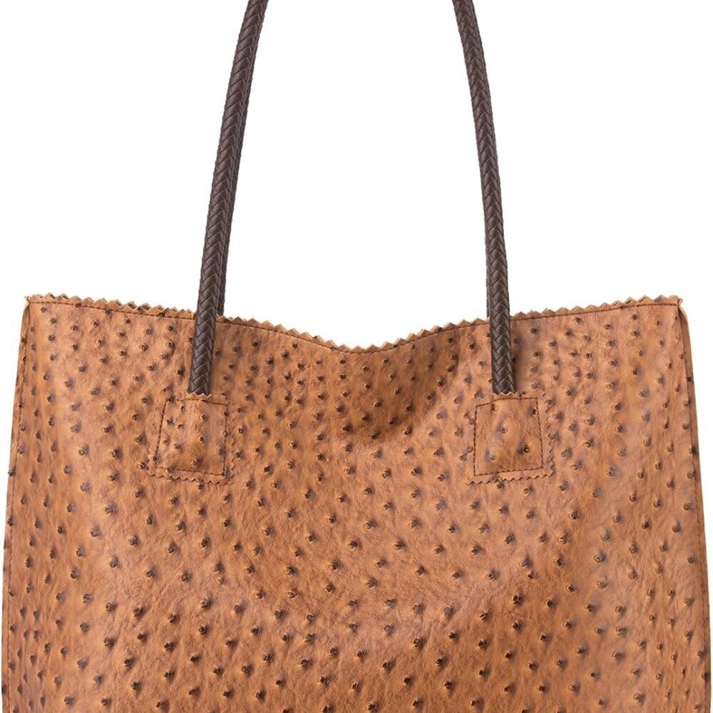 Women’s Ostrich Vegan Leather Tote Bag Large Shoulder Purse Casual Style